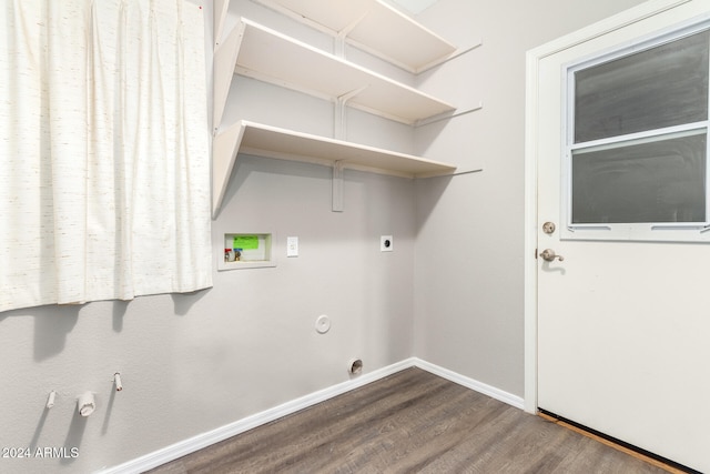 washroom featuring hookup for an electric dryer, hookup for a washing machine, gas dryer hookup, and dark hardwood / wood-style flooring