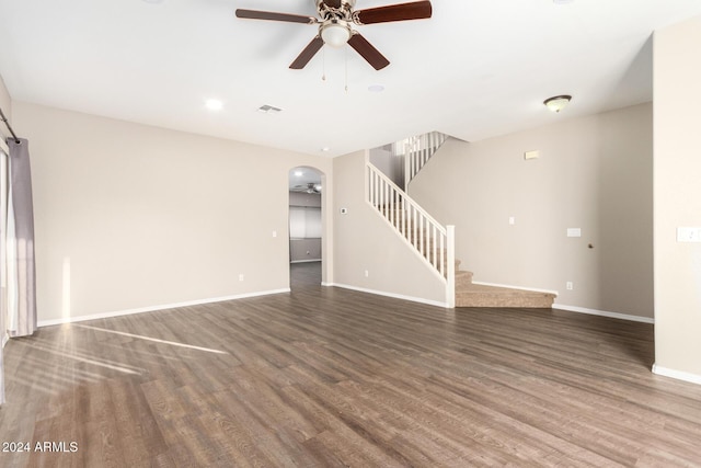 20293 N 83rd Dr, Peoria, AZ 85382 - unfurnished living room featuring stairs, ceiling fan, visible vents, and wood finished floors