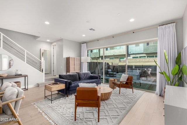 living room featuring light hardwood / wood-style flooring