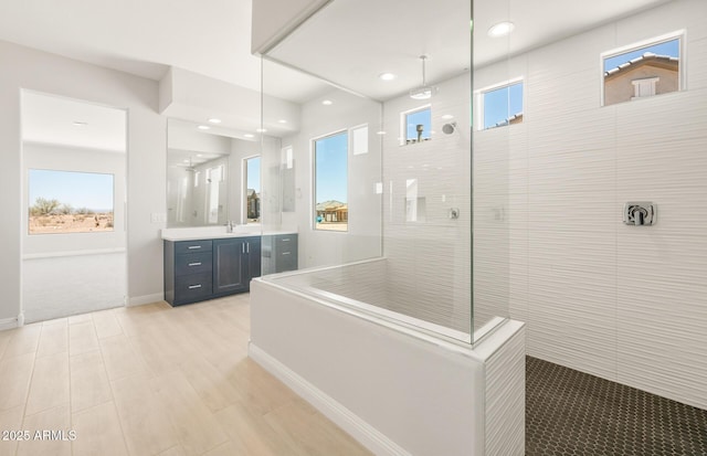 18716 N 269th Ln, Buckeye, AZ 85396 - bathroom with vanity, walk in shower, plenty of natural light, recessed lighting, and wood finished floors