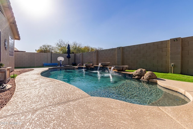 view of pool with a patio, a fenced backyard, and a fenced in pool