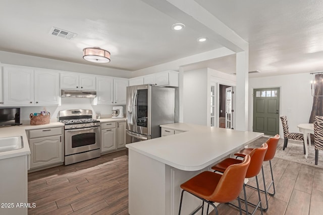 430 N Vineyard, Mesa, AZ 85201 - kitchen featuring visible vents, appliances with stainless steel finishes, wood finished floors, under cabinet range hood, and recessed lighting