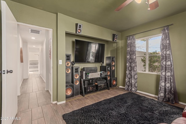 430 N Vineyard, Mesa, AZ 85201 - living room with a ceiling fan, baseboards, visible vents, and wood finished floors