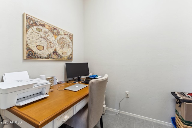 tiled home office with baseboards