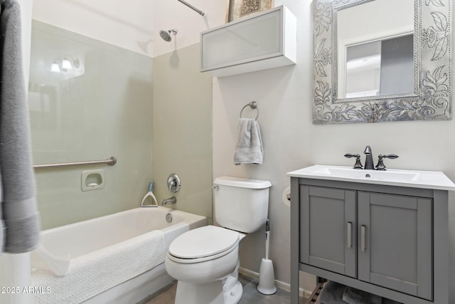 full bathroom featuring vanity, toilet, shower / bathing tub combination, and baseboards