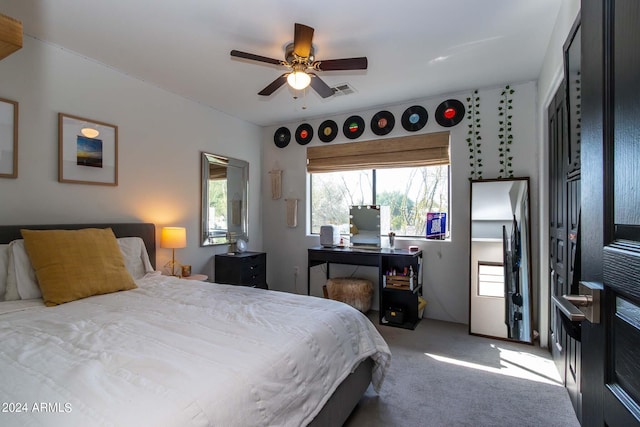 bedroom featuring carpet and ceiling fan