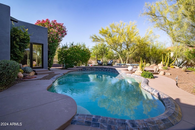 view of swimming pool with a patio