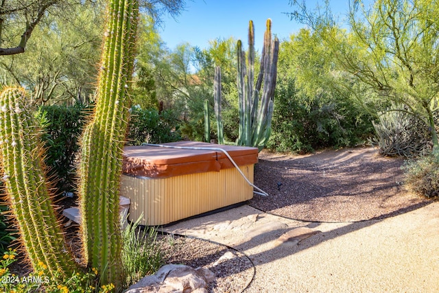 view of yard featuring a hot tub