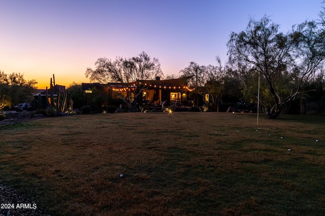 back house at dusk with a yard