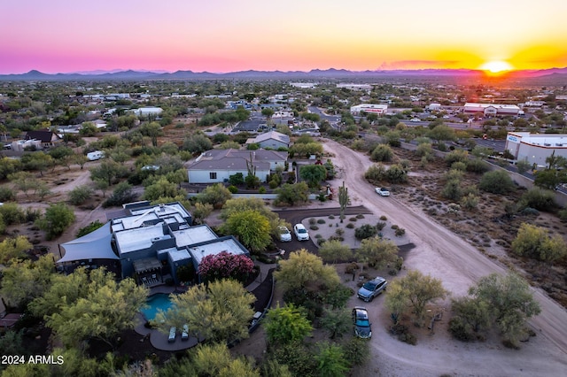 view of aerial view at dusk