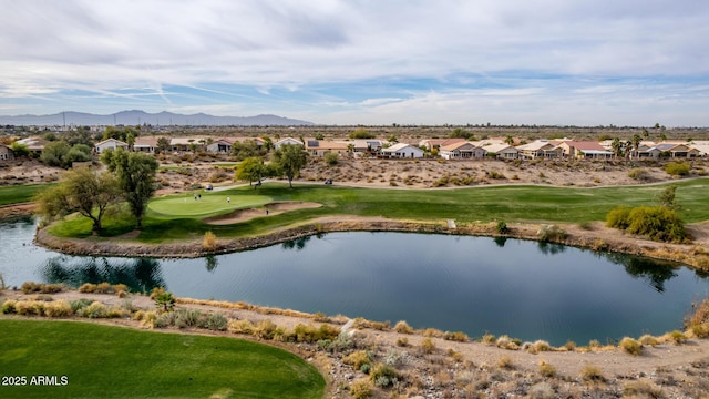 bird's eye view featuring a water and mountain view