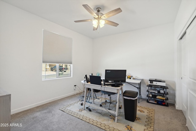 1135 E Barrus Dr, Casa Grande, AZ 85122 - office area featuring baseboards, ceiling fan, and carpet