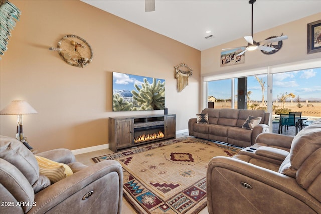 living room with ceiling fan