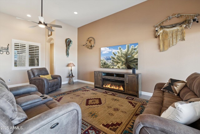 living room with ceiling fan