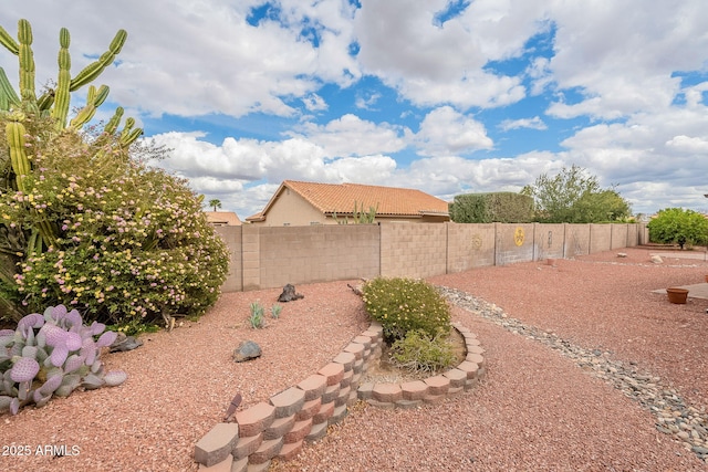 view of yard with a fenced backyard