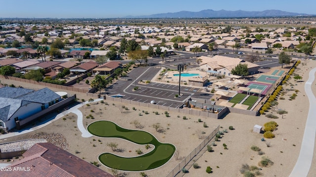 aerial view featuring a residential view and a mountain view