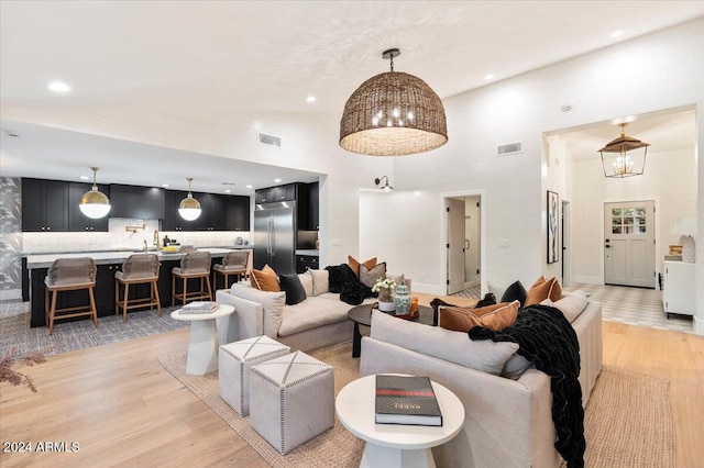 living room with light wood-type flooring