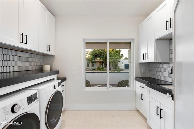 8014 E Del Tesoro Dr, Scottsdale, AZ 85258 - laundry room featuring washer and dryer, cabinet space, and baseboards