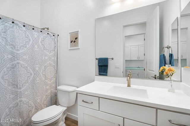 8140 E June St, Mesa, AZ 85207 - bathroom featuring vanity, curtained shower, and toilet