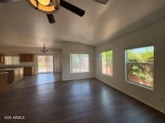 500 S Santa Fe Trl, Cornville, AZ 86325 - unfurnished living room featuring lofted ceiling and a ceiling fan