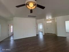 500 S Santa Fe Trl, Cornville, AZ 86325 - unfurnished living room with a ceiling fan and wood finished floors