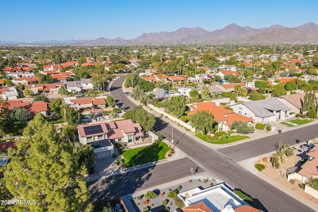 birds eye view of property with a residential view and a mountain view