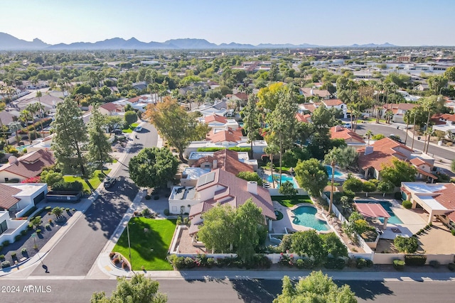 bird's eye view featuring a residential view and a mountain view