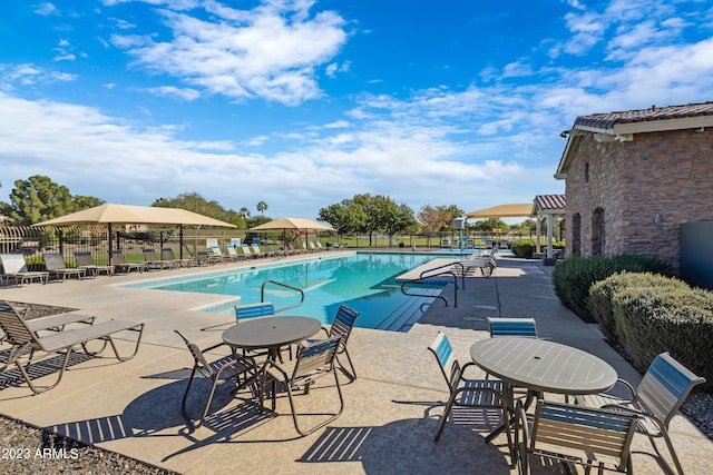 view of pool featuring a patio area