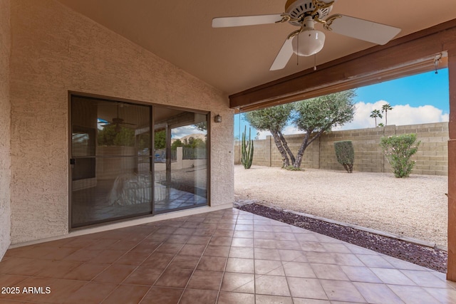 view of patio / terrace with a fenced backyard and a ceiling fan