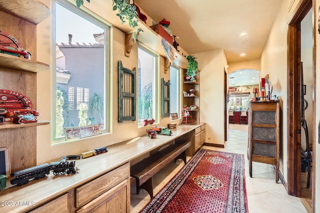 bathroom featuring tile patterned floors and recessed lighting