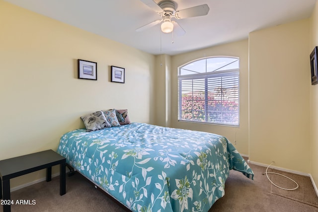 bedroom with carpet flooring and ceiling fan