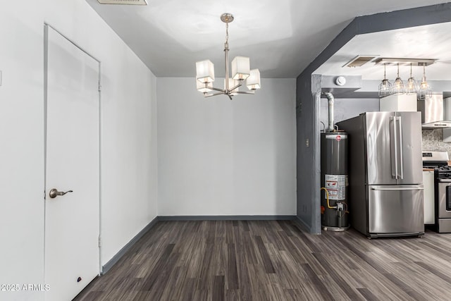 2941 N 19th Ave Unit 95, Phoenix, AZ 85015 - unfurnished dining area featuring gas water heater, dark wood finished floors, and a chandelier
