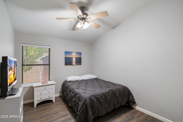 420 S Dodge Dr, Chandler, AZ 85225 - bedroom with wood finished floors, baseboards, ceiling fan, and lofted ceiling