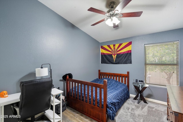 420 S Dodge Dr, Chandler, AZ 85225 - bedroom with lofted ceiling, ceiling fan, a textured wall, and a desk