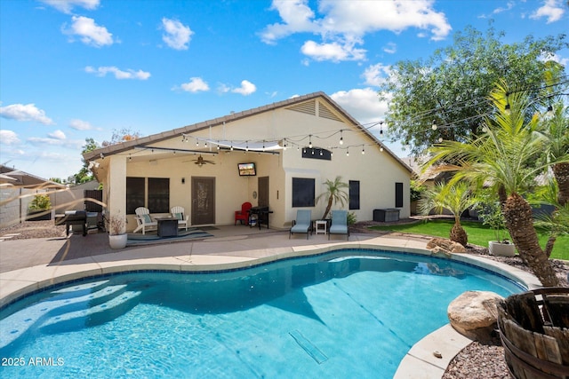 420 S Dodge Dr, Chandler, AZ 85225 - view of pool featuring a patio, ceiling fan, and a fenced backyard