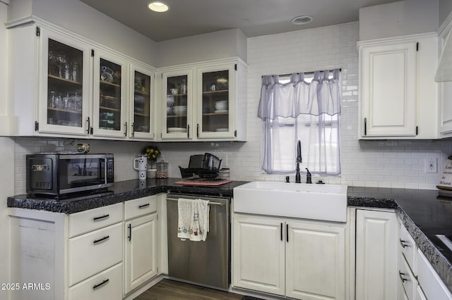 14484 W Jimmie Kerr Blvd, Casa Grande, AZ 85122 - kitchen featuring a sink, appliances with stainless steel finishes, backsplash, white cabinets, and recessed lighting