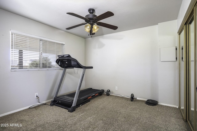 14484 W Jimmie Kerr Blvd, Casa Grande, AZ 85122 - exercise room featuring carpet floors, a ceiling fan, and baseboards
