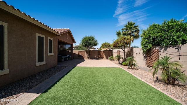 view of yard featuring a patio and a fenced backyard