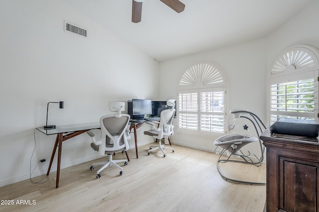 16254 N 48th Way, Scottsdale, AZ 85254 - office area with wood finished floors, lofted ceiling, and a ceiling fan
