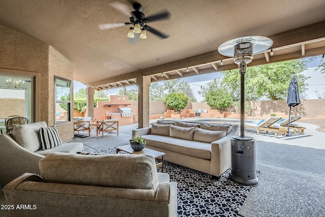 16254 N 48th Way, Scottsdale, AZ 85254 - fenced backyard with outdoor lounge area, a patio, ceiling fan, and a grill