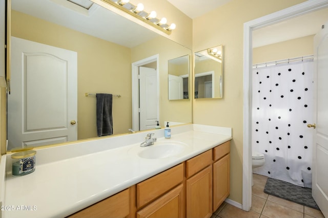 9446 E Olla Ave, Mesa, AZ 85212 - bathroom featuring toilet, tile patterned floors, vanity, and curtained shower