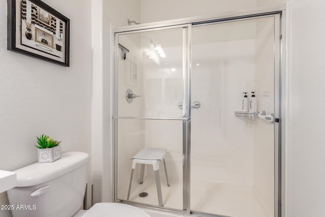 full bathroom with toilet and a shower stall