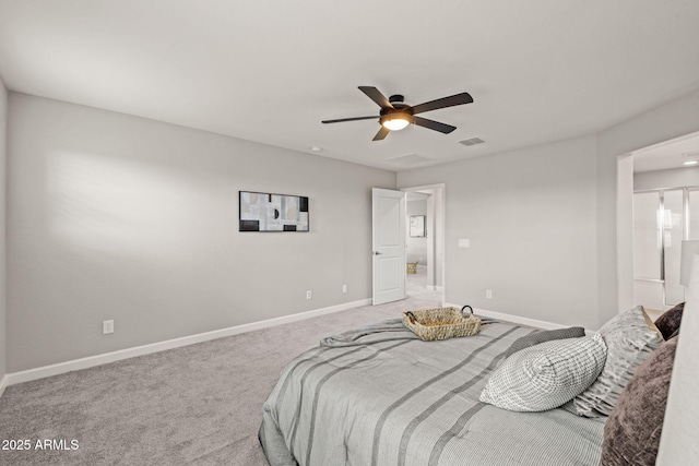 bedroom featuring baseboards, carpet flooring, and ceiling fan