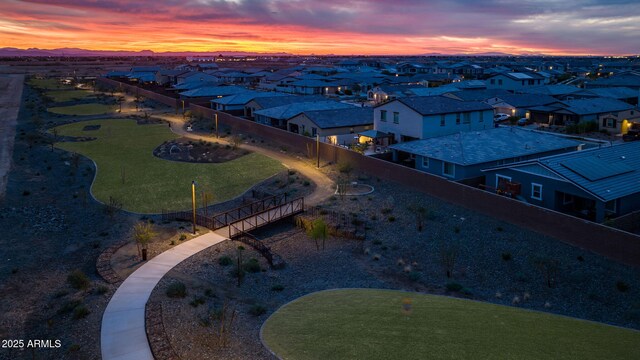 aerial view at dusk of a residential view