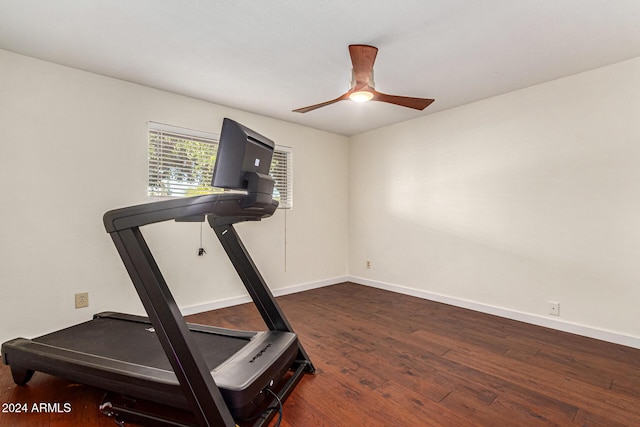 12423 N 64th St, Scottsdale, AZ 85254 - exercise area featuring ceiling fan, wood finished floors, and baseboards