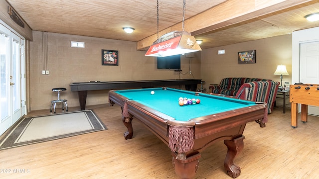 game room with pool table and light wood-type flooring