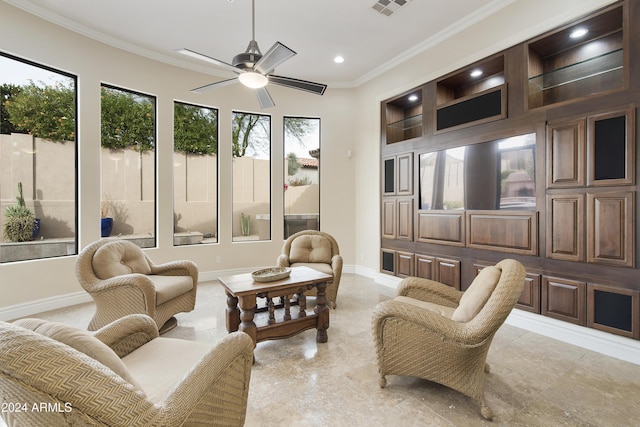 sunroom / solarium with ceiling fan