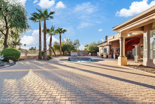 view of swimming pool featuring a patio