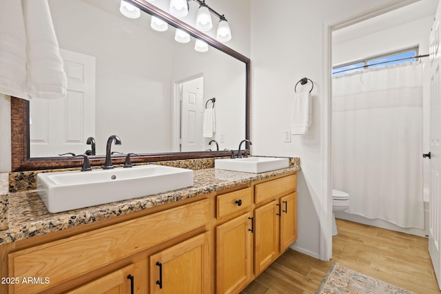 bathroom featuring vanity, toilet, and walk in shower