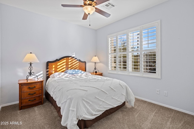 bedroom featuring carpet and ceiling fan